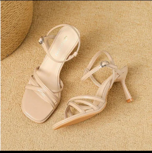 Criss Cross Open Toe Buckle Strap Heel